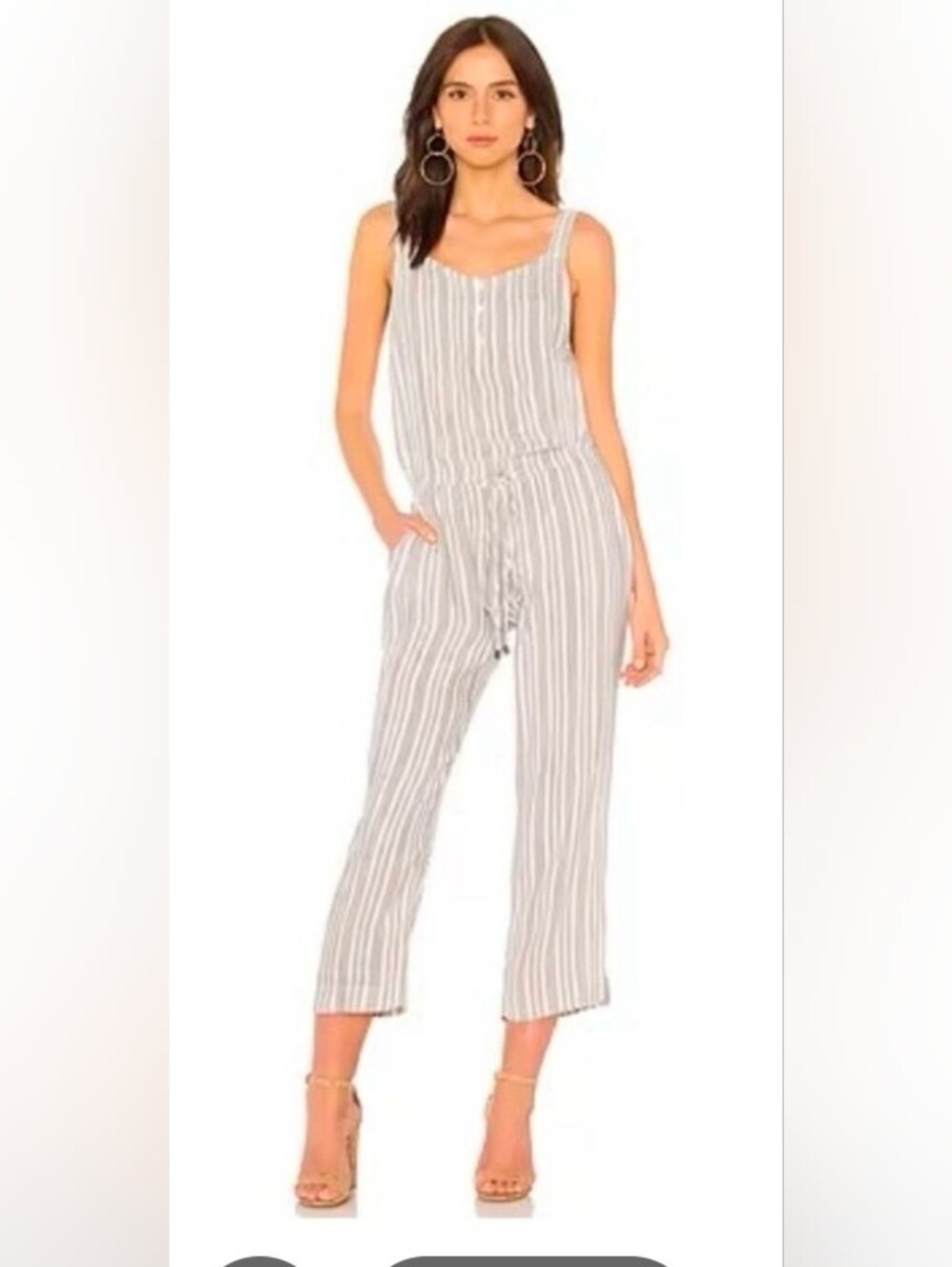 Rails Brooklyn Caldas Stripe Linen Blend Cropped Jumpsuit XS Blue White ($190)